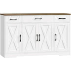 Hostack Kitchen Buffet Sideboard Storage Cabinet, Coffee Bar Cabinet, White | 55"W Farmhouse Kitchen Cabinet With Doors And Adjustable Shelves, Buffet Cabinet With 3 Large Drawers For Dining Living Room