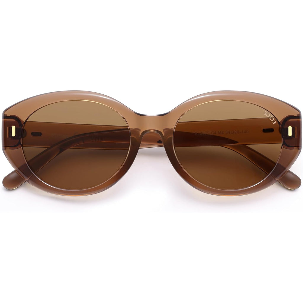 SOJOS Trendy Oval Polarized Sunglasses for Women Classic Round Retro UV Protection Shade SJ2675 Brown Frame Brown Lens
