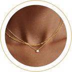 NECOCY Layered Gold Necklaces for Women, Dainty Layered Necklace 14k Gold Plated/Silver Cubic Zirconia Necklace Stack, Simple CZ Jewelry Trendy Gifts for Women