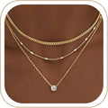 WomenGifts Layered Gold Necklaces for Women, 14K Gold Sterling Silver Plated Dainty Pendant Necklace Set Non Tarnish, Chunky Stackable Cuban Chain Choker, Trendy Personalized Birthstone Jewelry Gift for Mom
