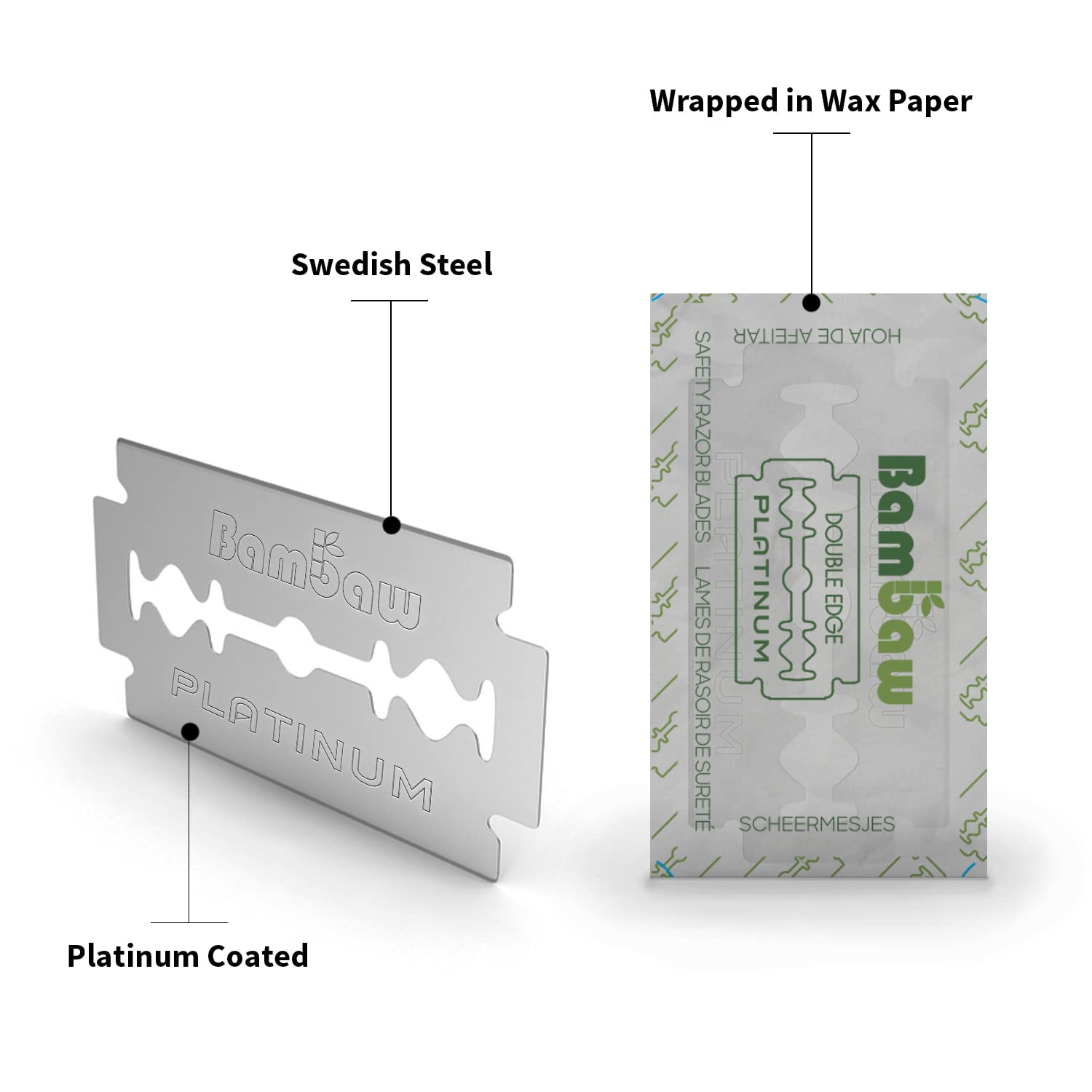 Bambaw – Double Edge Safety Razor Blades, Swedish Stainless Steel Razor Blades Refills – 60 Count
