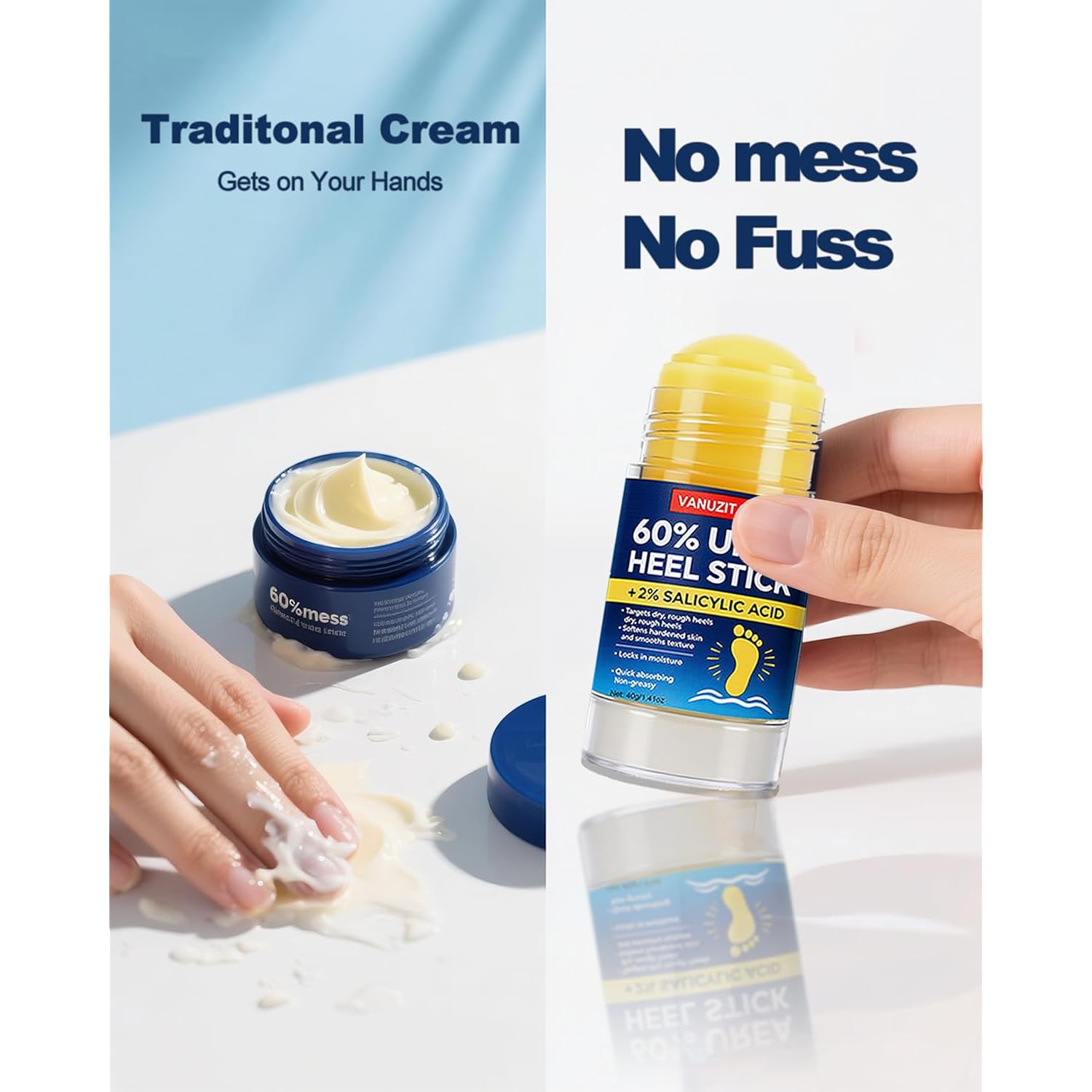 Urea Cream 60% with 2% Salicylic Acid, Foot Cream 60 Percent for Feet & Hands, Maximum Strength Urea Stick for Rough, Dry Cracked Feet Hands Elbows, Callus Remover, Skin Softener Balm 1.41oz