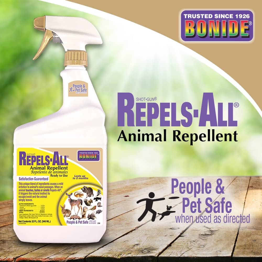 Bonide Repels-All Animal Repellent, 32 Oz Ready-To-Use Spray, Outdoor Garden Deer & Rabbit Repellent, People & Pet Safe