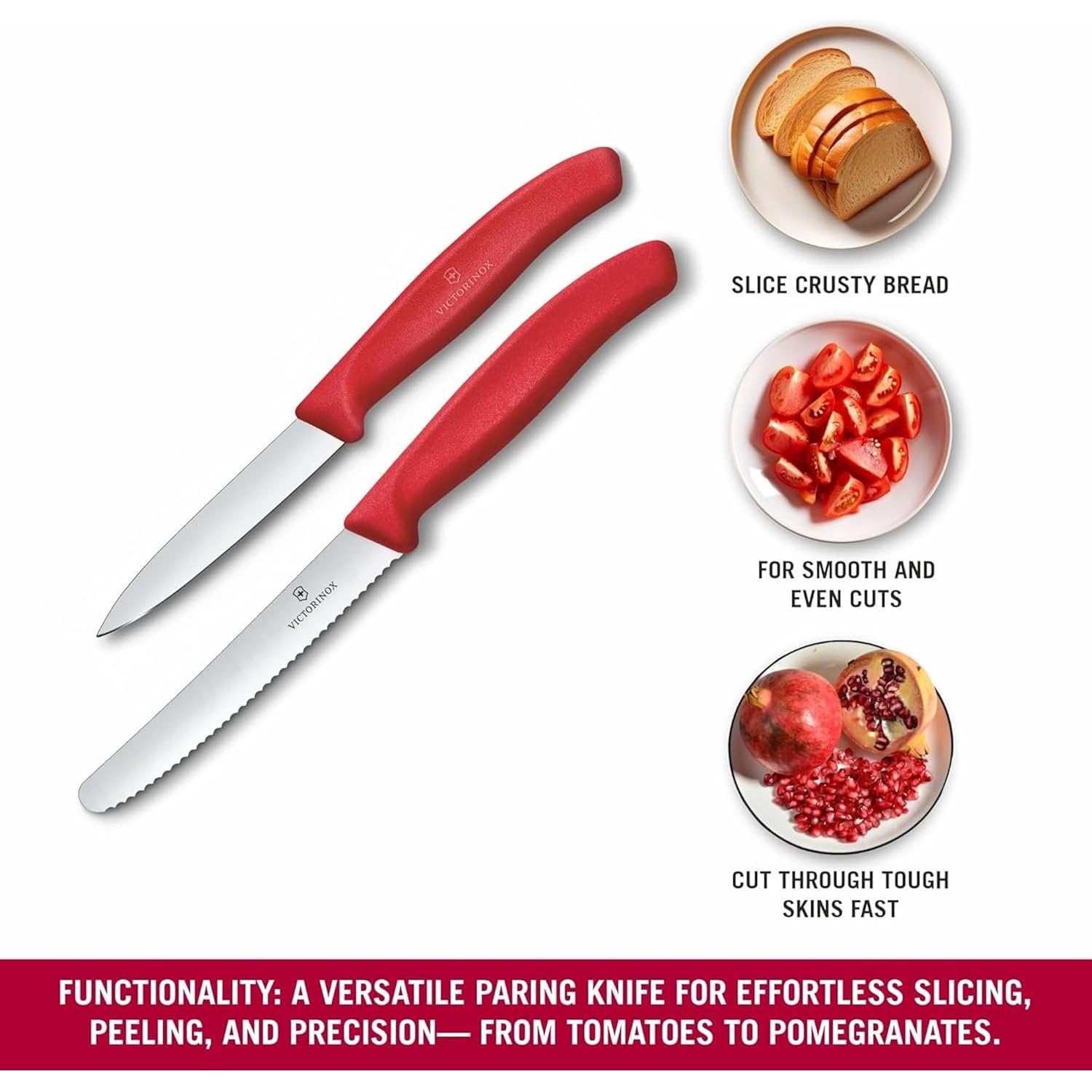 Victorinox Swiss Classic 2-Piece Paring Knife Set, Stainless Steel - Red | Includes 1 Serrated And 1 Straight Edge Blade, Dishwasher Safe With Ergonomic Handles For Precision Peeling And Trimming
