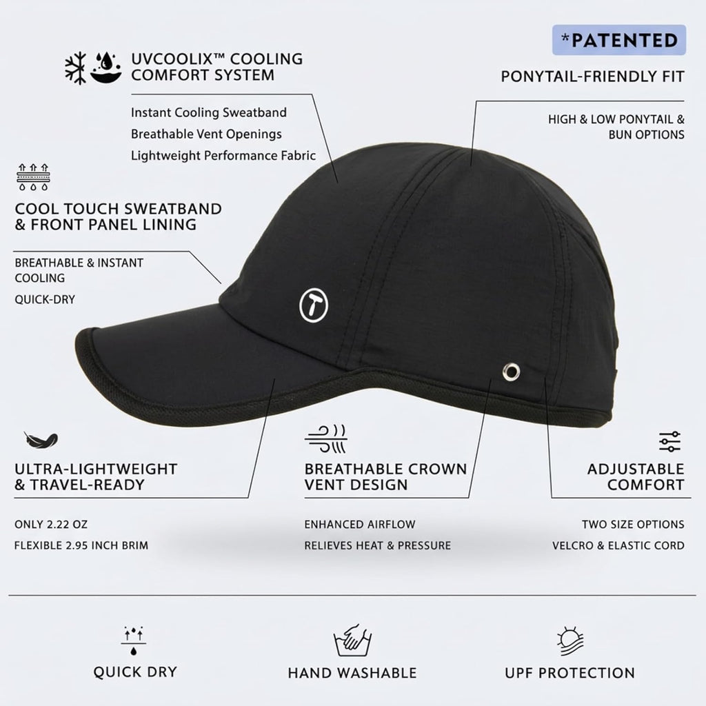 TOP-EX ChicPony™ UVCoolix Cooling UPF50+ Ponytail Thick Hair Womens Baseball Cap,Breathable Lightweight,Golf Running Sports