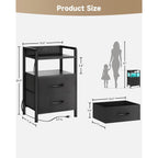 Lazzanto Night Stand Bedside Charger Bedroom - Nightstand with Charging Station & LED Light Strip, Night Stand with Storage Shelf & 2 Fabric Drawers, Morden End Table with U-S-B Ports & AC Outlets