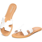 Fitory Women'S Comfortable Dressy Leather Flat Sandals - Stylish & Beautiful Summer Slides Size 6-11