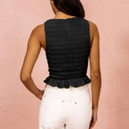 Women Shirred Tank Top Ruffle Sleeveless Tanks Frill Smocked Halter Cami Tops Summer Streetwear