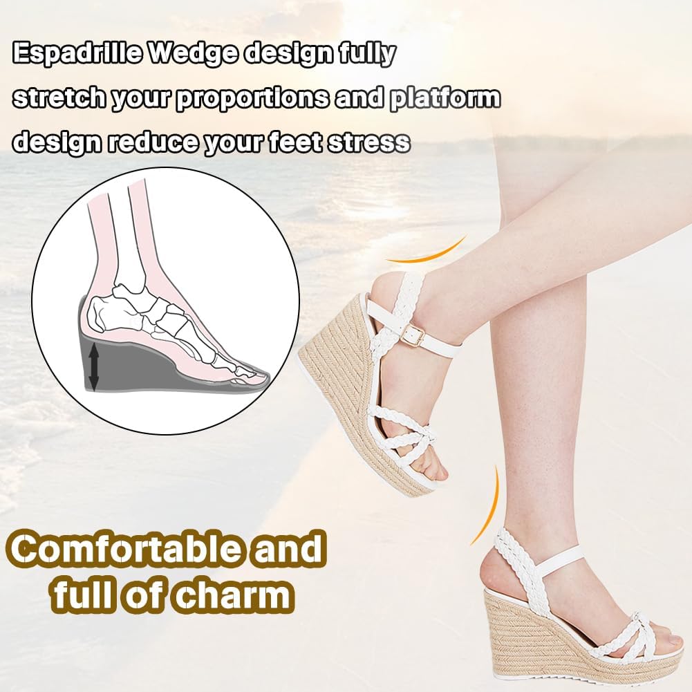 Mikarka Espadrille Wedge Sandals For Women Braided Knot Ankle Strap Open Toe Platform Sandals