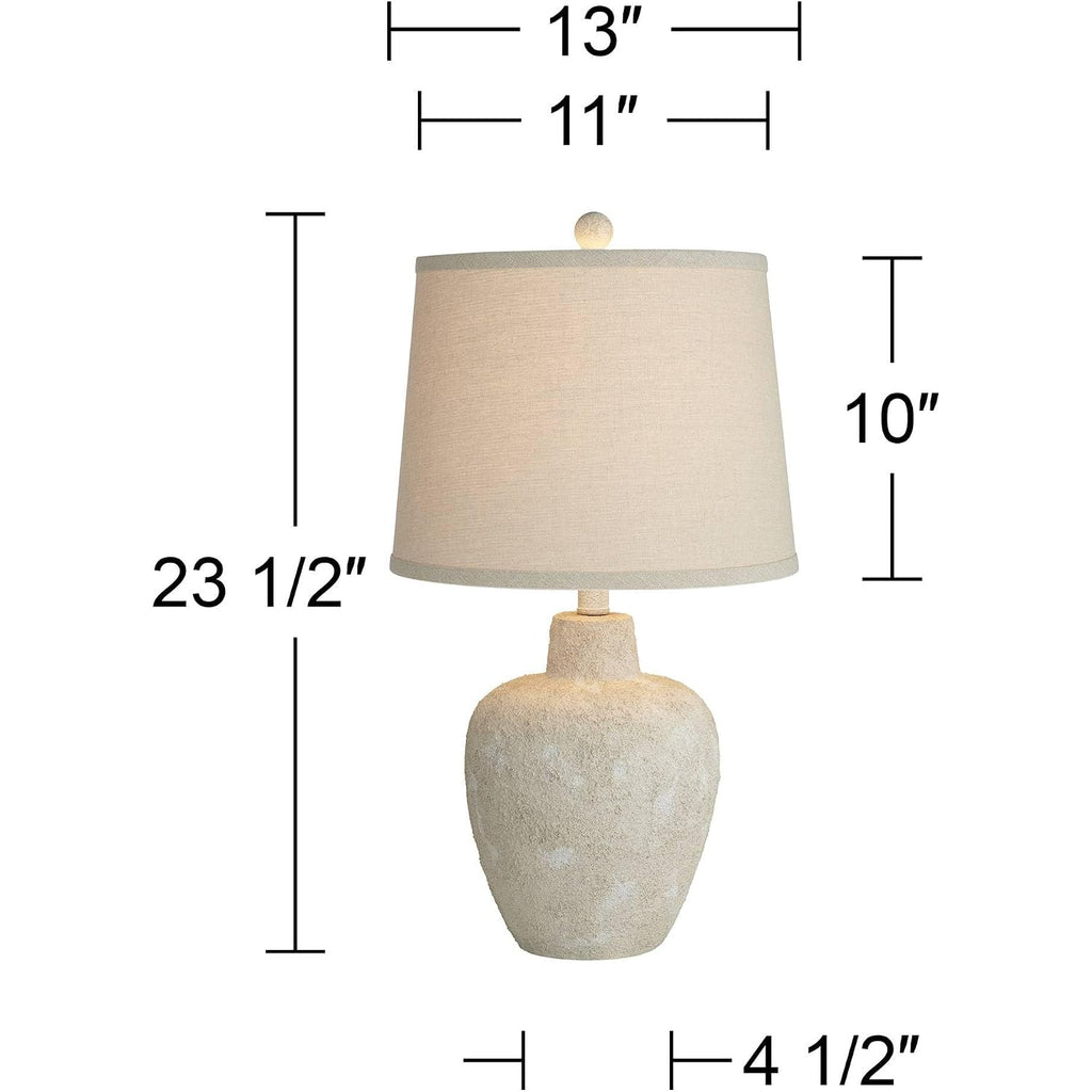 Romeo 23 1/2" High Table Lamps Set Of 2 Distressed Earth Jar Farmhouse | Coastal Beige Rustic Natural Cottage Living Room Bedroom Bedside Nightstand House Office Home Family