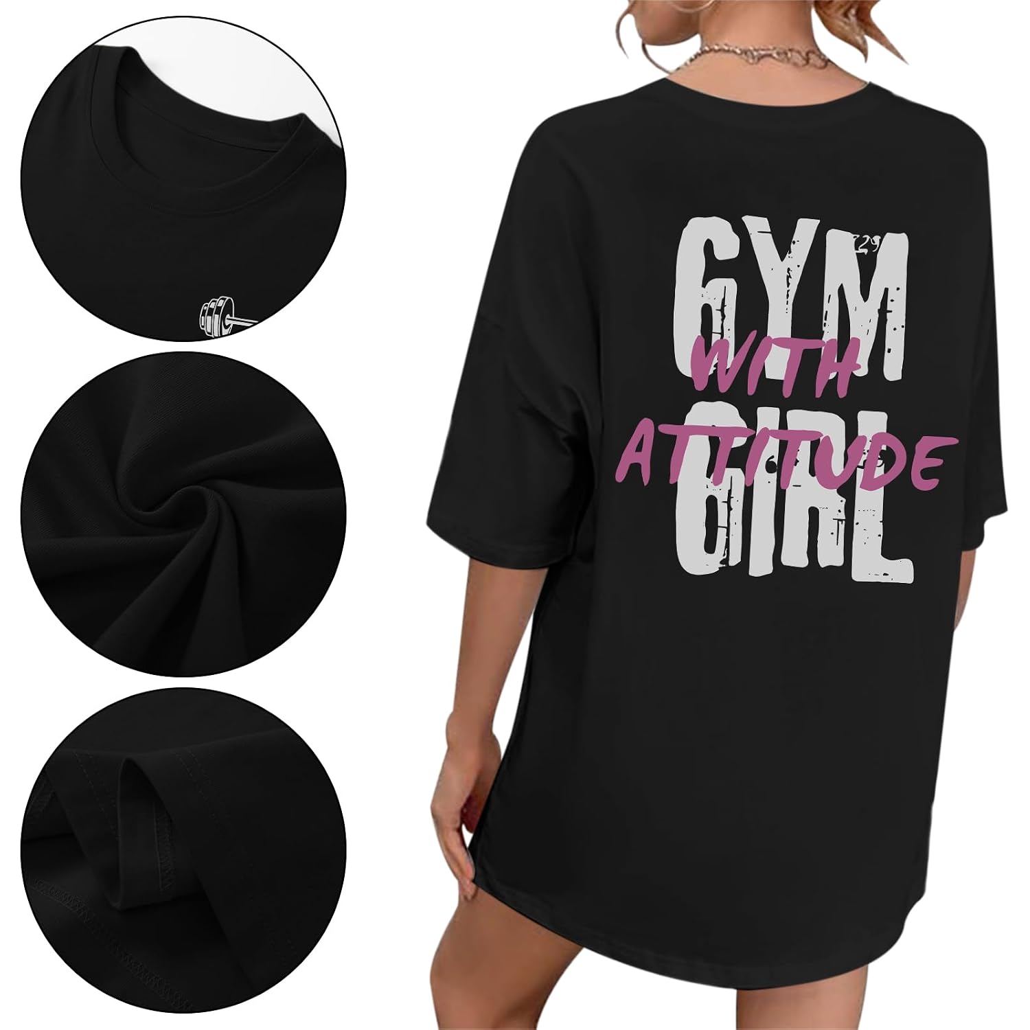 Funny Workout Shirts Women Oversized Weightlifting Graphic Tshirt Gym Girl with Attitude Tees Gym Lover Tops Black