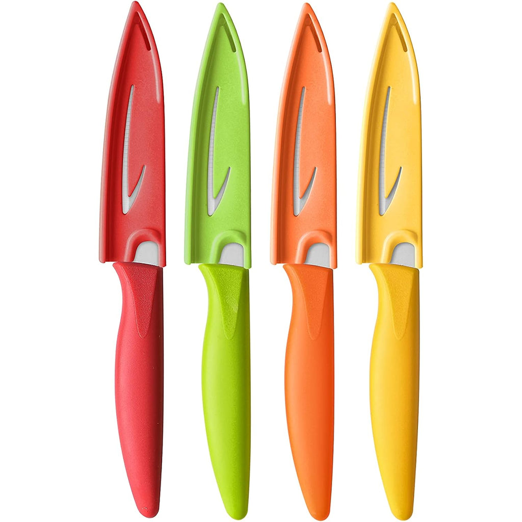 VITUER Paring knife, 4PCS Paring knives (4 Knives and 4 Knife cover), 4 Inch Peeling Fruit and Vegetable Knife, Ultra Sharp Kitchen Knives, German Steel, PP Plastic Handle