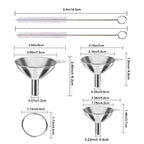Metal Stainless Steel Funnel, Large Medium Small Funnel Set Of 3, Food Grade Mini Funnels For Kitchen Use Filling Bottles Flask Cooking, 2 Brushes Ylyl