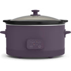 Bella 6.0 Qt Programmable Slow Cooker, Ceramic Nonstick Coating, Adjustable Temperature & Cooking Times, Dishwasher Safe Stoneware Pot & Tempered Glass Lid, Tangle Free Cord Wrap, Plum
