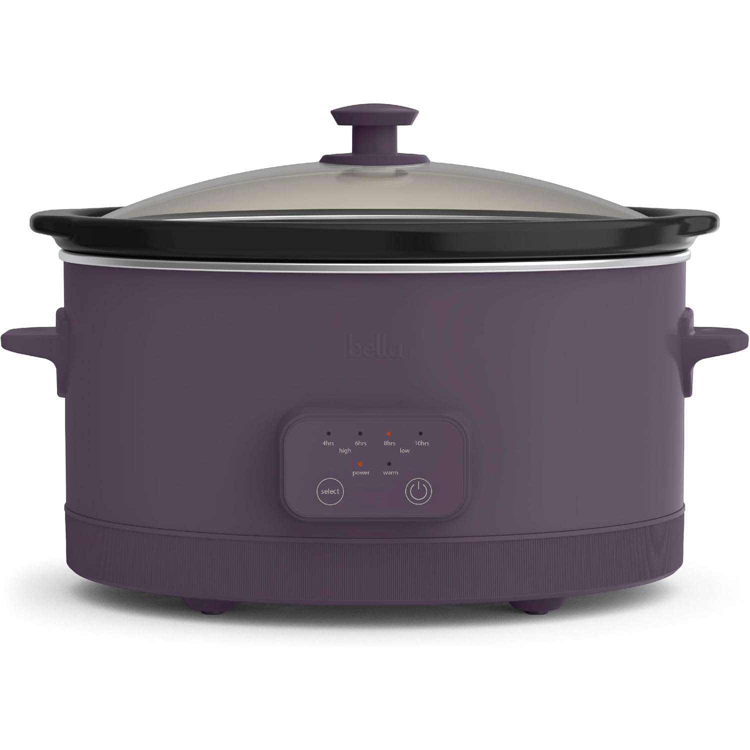 Bella 6.0 Qt Programmable Slow Cooker, Ceramic Nonstick Coating, Adjustable Temperature & Cooking Times, Dishwasher Safe Stoneware Pot & Tempered Glass Lid, Tangle Free Cord Wrap, Plum
