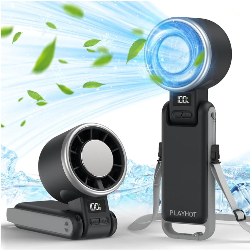 Playhot Portable Handheld Turbo Fan With Ice Cooling, Rechargeable Personal Fan, Up Tp 12Hrs Cooling, 5 Speed 25550Rpm Powerful Portable Fan For Travel, Outdoor, Camping, Hiking (Black)