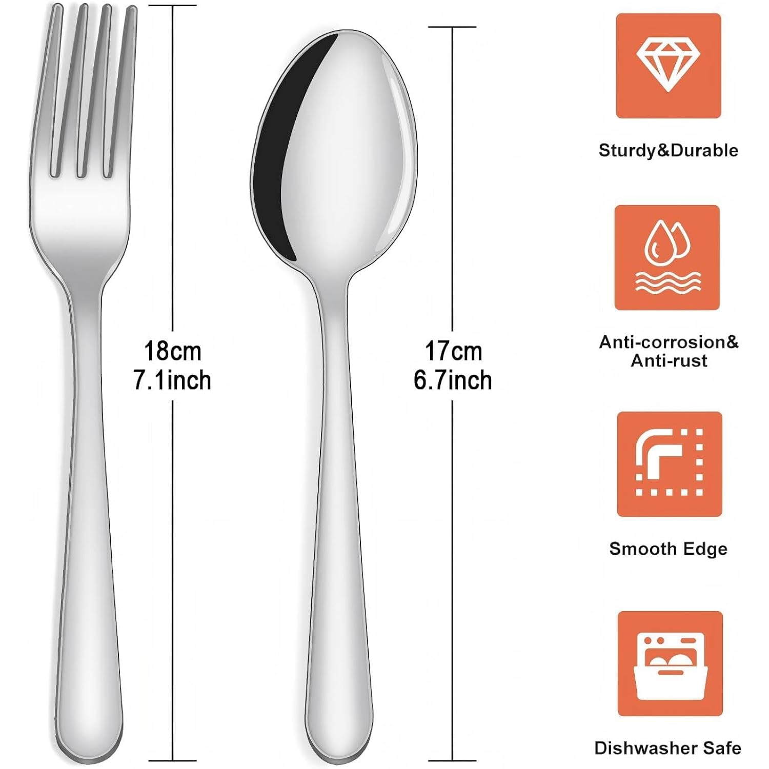 Unokit 24-Piece Spoons and Forks Set Silverware Set - Forks and Spoons Food Grade Stainless Steel Silverware for Home, Kitchen and Restaurant, 12-Fork and 12-Spoon, Mirror Polished&Dishwasher Safe