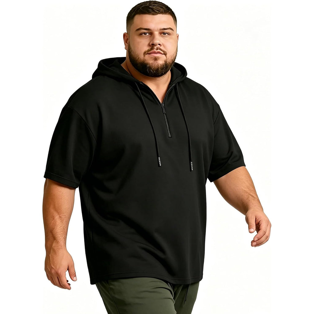 Men'S Big And Tall Short Sleeve Hoodie 4Xl-8Xl Cotton Blend Quarter Zip Lightweight Stretchy Hooded T-Shirt For Summer | Lightweight, Breathable And Soft, Relaxed Fit, Zip Up, No Fading, No Shrinking, Summer, Casual, Outdoor, Hiking, Walking