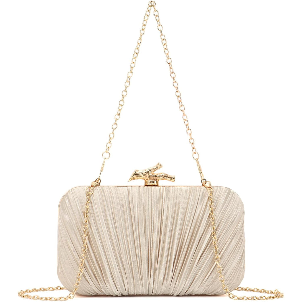 Freie Liebe Clutch Purses for Women Evening Bag Pleated Clutch Bag with Chain for Wedding Party | with Chain, for Wedding Party