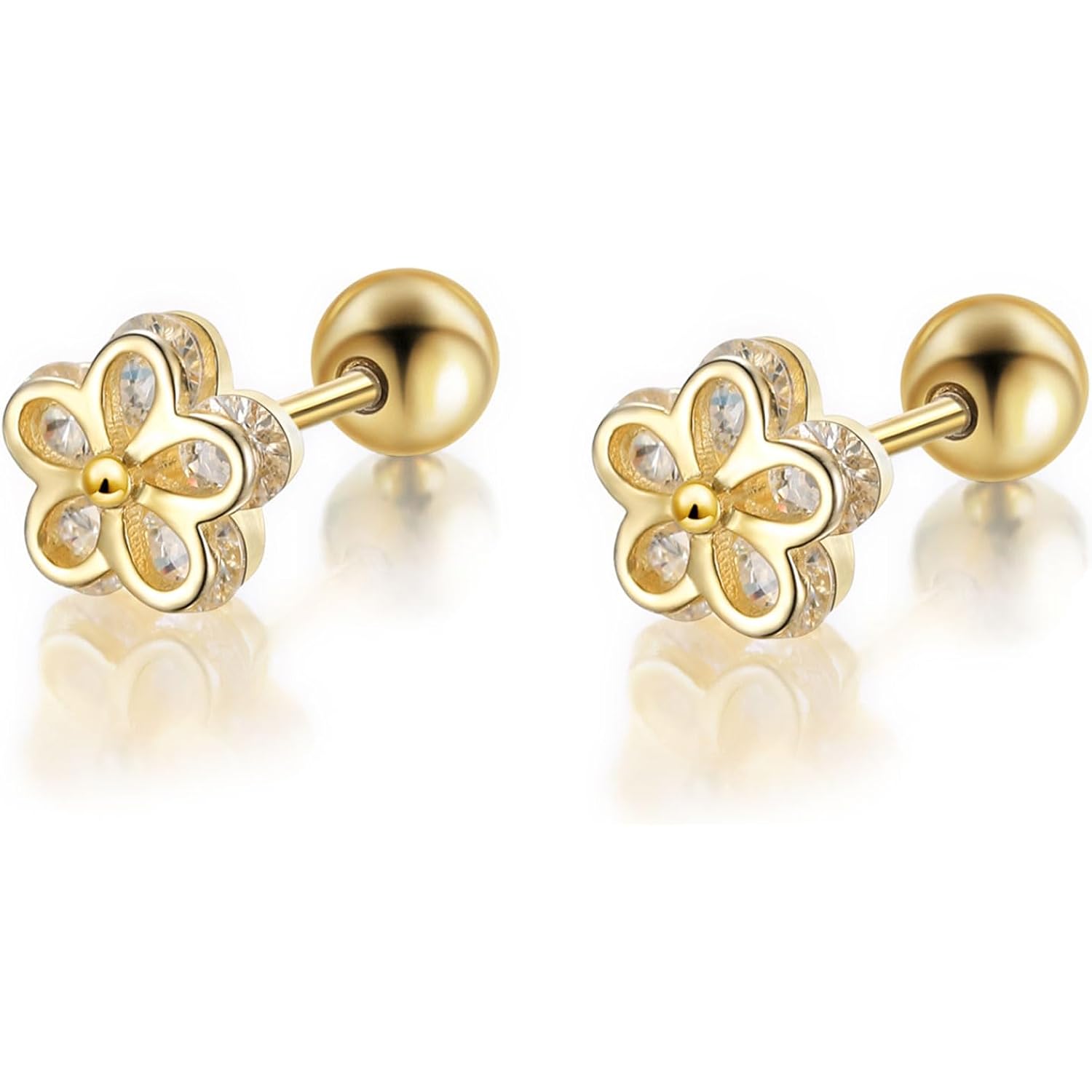 Gold Stud Earrings 925 Sterling Silver 18K Gold Plated Cubic Zirconia Screw Back Cute Hypoallergenic for Women Jewelry Gift Mother's Day