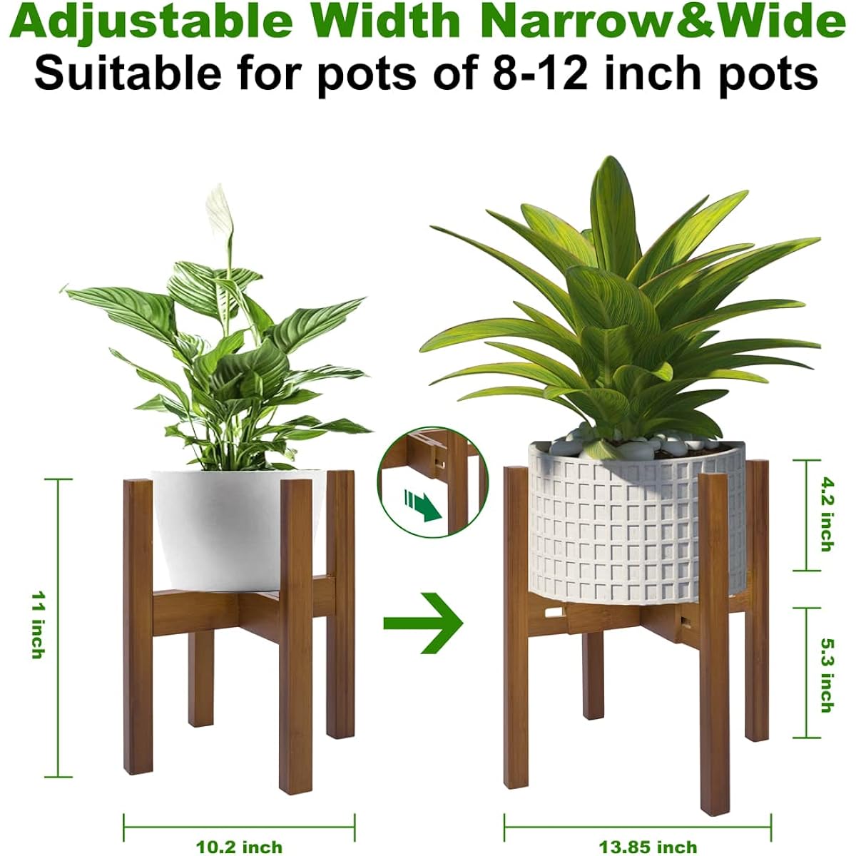 Adjustable Plant Stand Indoor,Bamboo Mid Century Modern Plants Stands, Stable Plant Holder,Fit 8 9 10 11 12 Inch Pots (Pot & Plant Not Included)