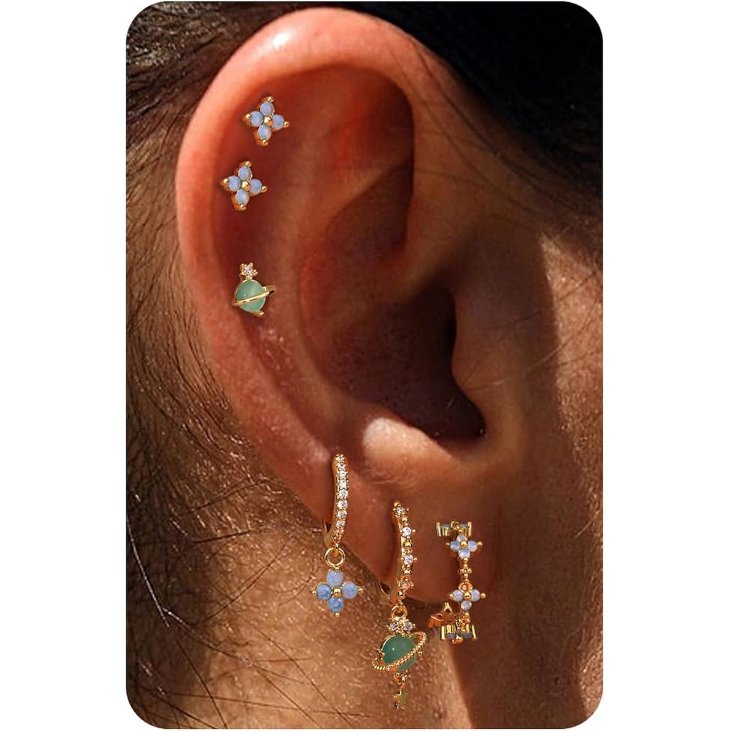 Sterling Silver Post Earrings for Women - Hypoallergenic Cartilage Earrings Dainty 14K Gold Plated Stud Huggie Hoop Earrings Dangle Chain Earrings Gold Plated Jewelry