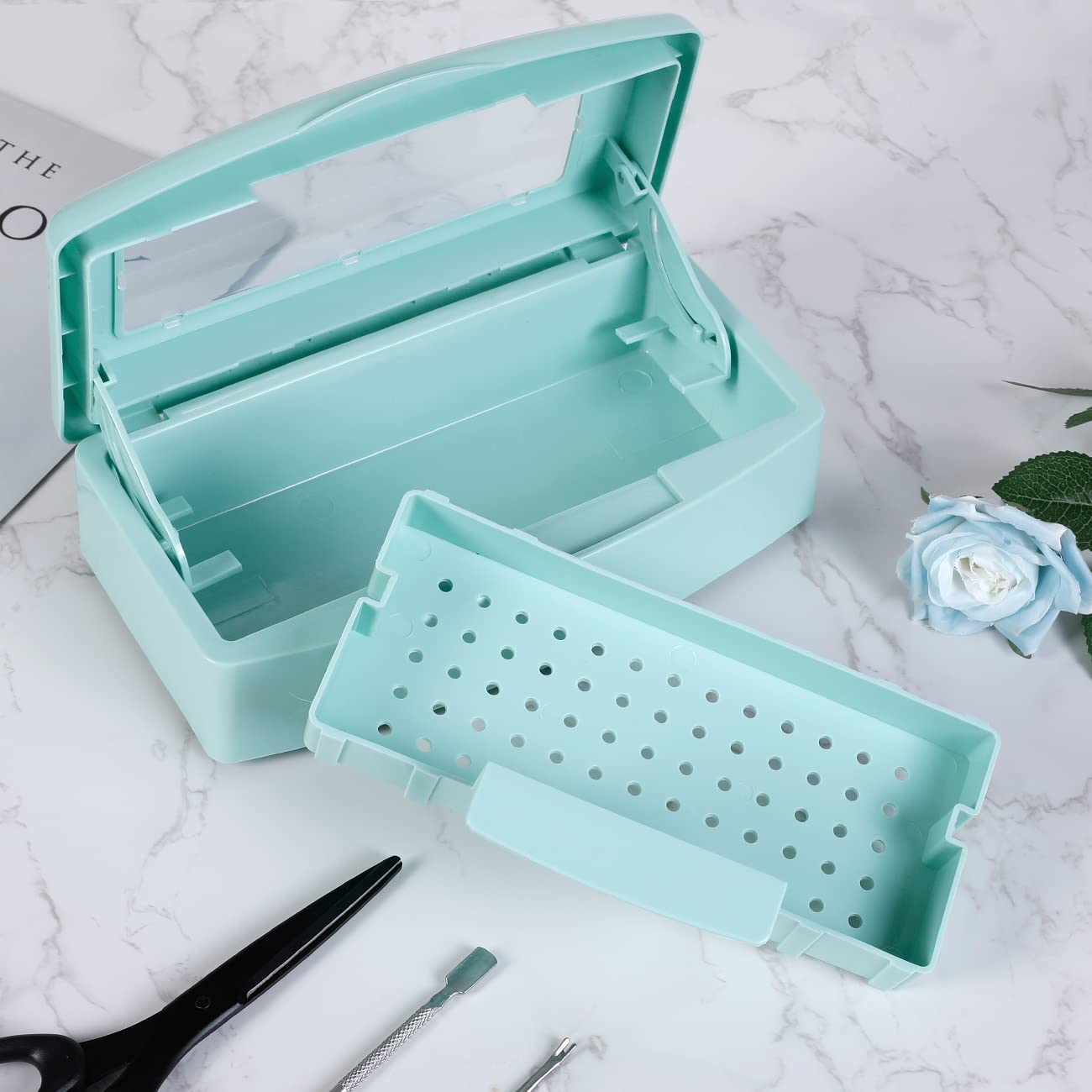 Barbicide Disinfectant Box Nail Art Tools Sanitizing Tray Disinfectant Container Nail Tool Sterilizer Box Plastic Clean Sterilizer Box Storage Organizer for Nail Manicure Tool (Light Green)