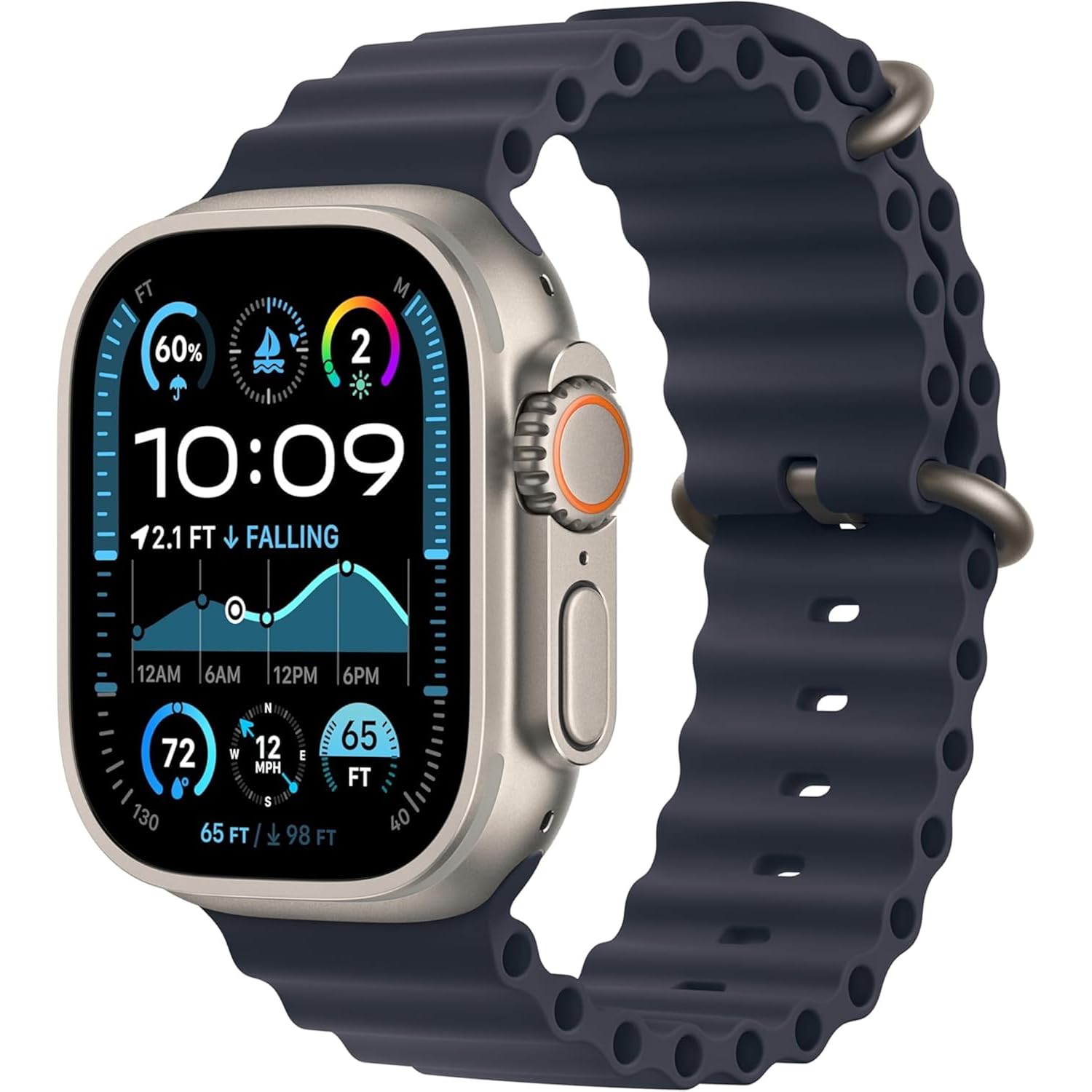 Apple Watch Ultra 2 [Gps + Cellular, 49Mm] - Titanium Case With Blue Ocean Band, One Size (Renewed)