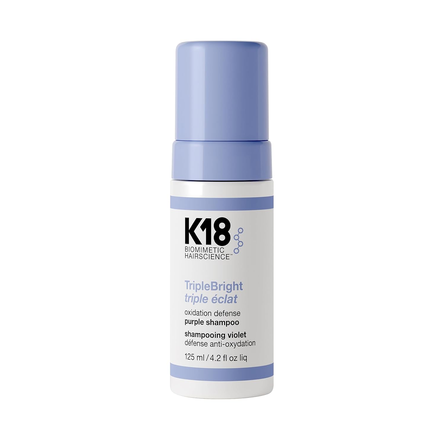 K18 TripleBright Oxidation Defense Purple Shampoo - Non-Staining Blonde Shampoo for All Highlighted + Lifted Hair Tones - Removes + Helps Prevent Brass for Brighter, Longer-Lasting Blonde (4.2 Fl oz)