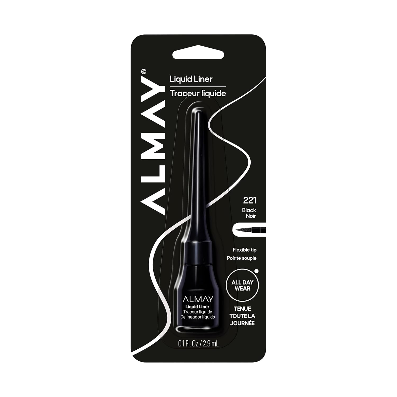 Almay Liquid Eyeliner, Waterproof, Fade-Proof Eye Makeup, Easy-To-Apply Liner Brush (Packaging May Vary), 221 Black