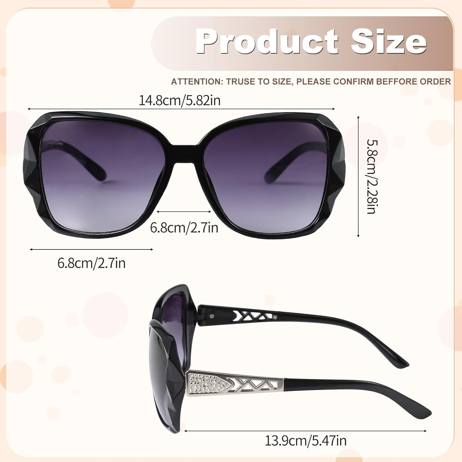 3/4 Pcs Women Large Sunglasses UV 400 Glasses Oversized Classic Trend Ladies Sunglasses with Shiny Large Frame