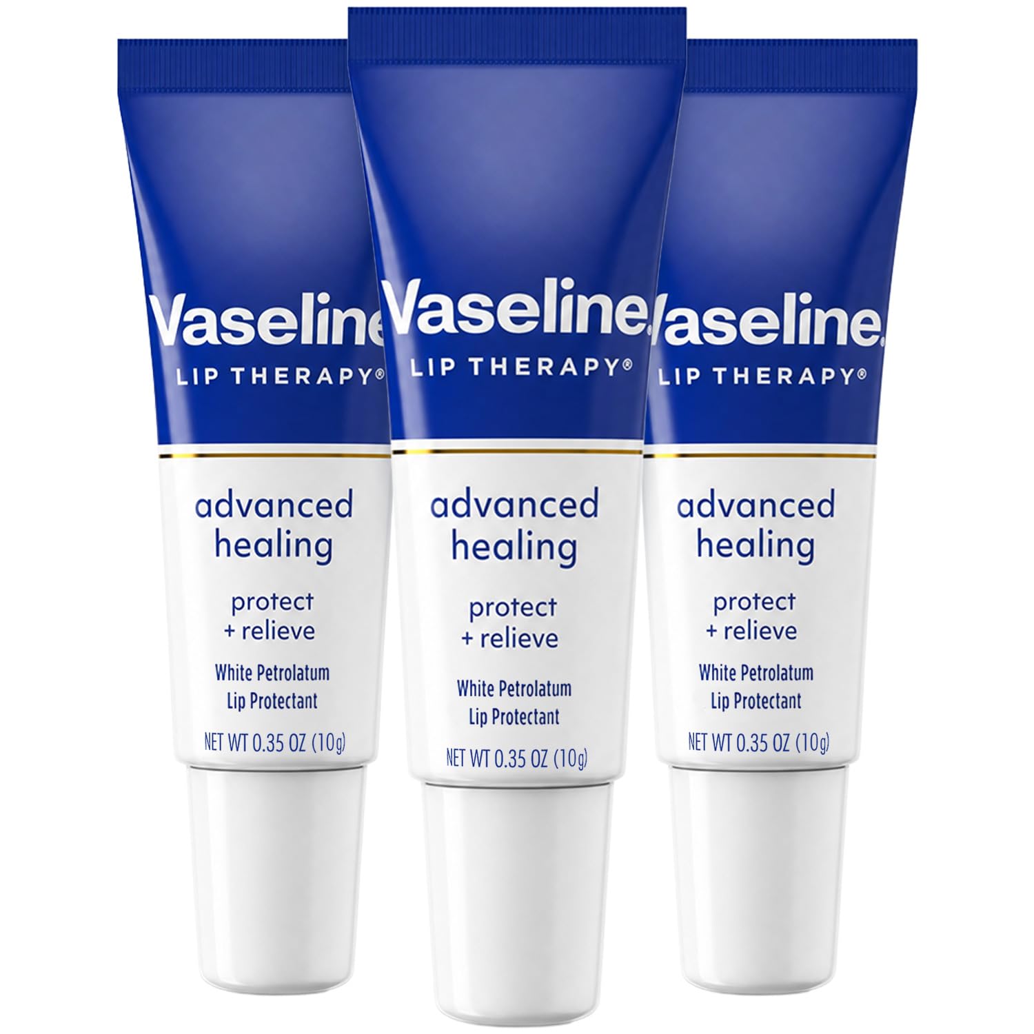 Vaseline Lip Therapy Advanced Healing 3-Pack – White Petroleum Moisturizing Lip Balm For Extremely Dry Lips, 0.35 Oz Ea
