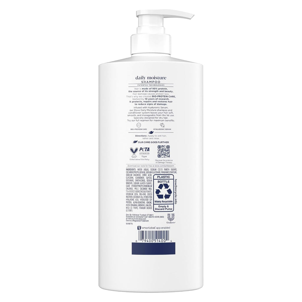 Dove Damage Therapy Shampoo Daily Moisture For Dry Hair With Bio-Protein Care Technology And Hyaluronic Serum 28 Fl Oz