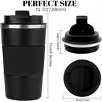 YINBAOGE Insulated Travel Coffee Mug, Spill & Leak Proof, Portable To Go Camping Stainless Steel Coffee Tumbler, Reusable Thermal Coffee Cup with Lid for Hot & Cold Drinks (Black, 12 OZ)