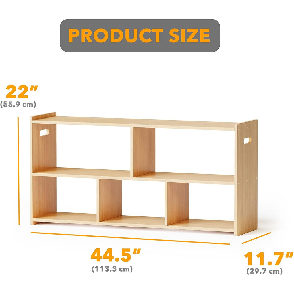 Spaceaid 5-Compartment Bookshelf, Montessori Bookcase For Toddlers, Wooden Book Shelf Organizer Storage Furniture For Kids Rooms, Playroom, Nursery And Classroom, 44.5“ Wide, Natural