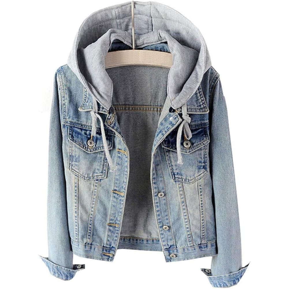 Women'S Casual Detachable Hoodie Denim Jacket