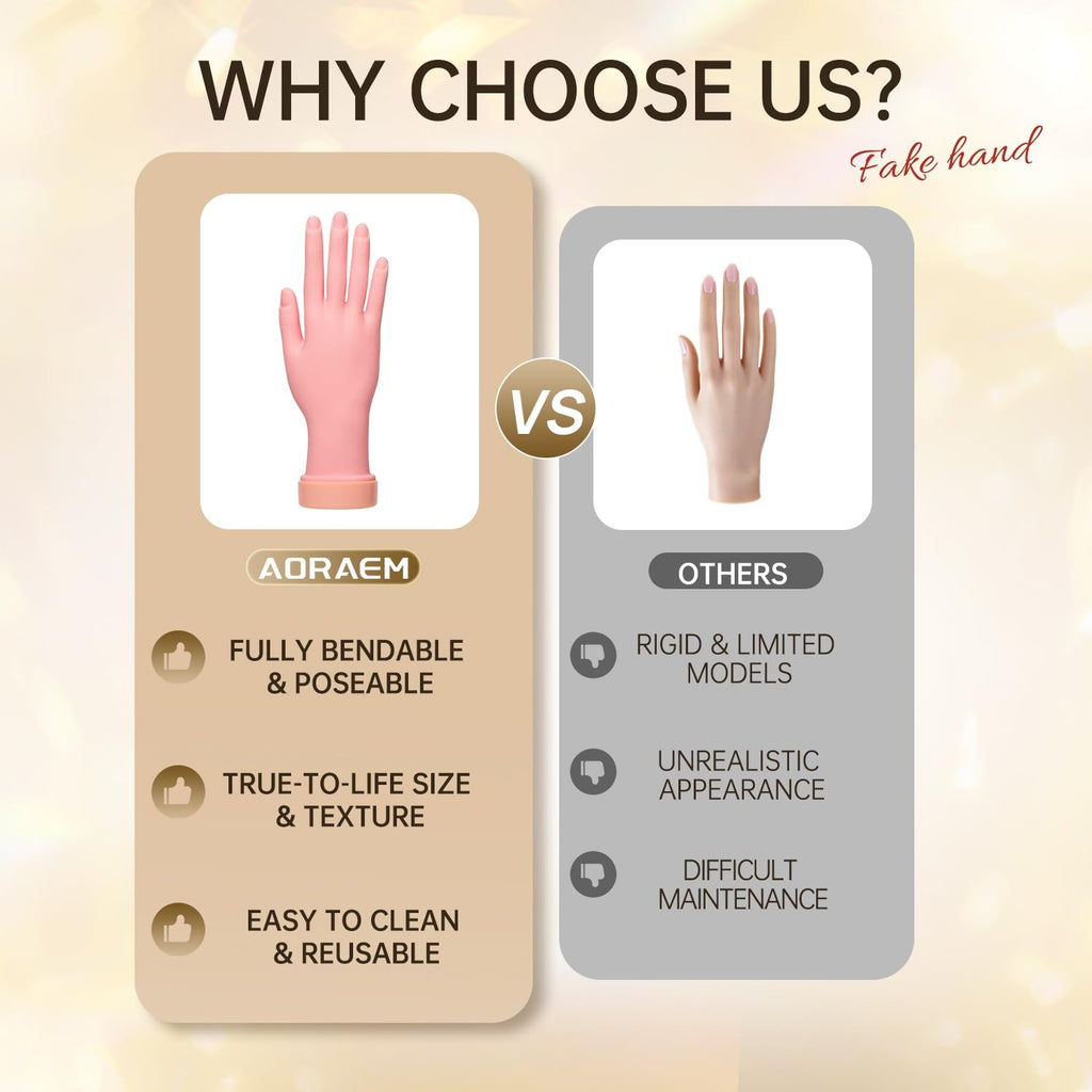 AORAEM Nail Trainning Hand Flexible Soft Practice Plastic Mannequin Hand Nails Tips Art Trainer Manicure Practice Hand Tool