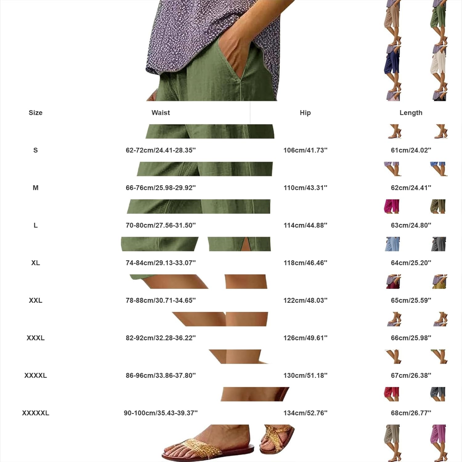 Linen Bermuda Shorts for Women Knee Length Elastic Waisted Summer Casual Side Split Beach Shorts with Pockets