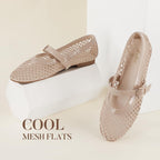 Ankis Mesh Ballet Flats For Women, Black Mesh Flats Buckle Strap Mary Jane Ballerina Flats Women'S Fishnet Flat Sandals Shoes For Dressy Summer
