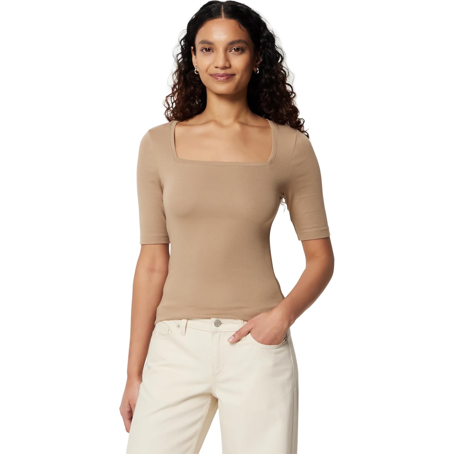 Amazon Essentials Women'S Slim-Fit Half Sleeve Square Neck T-Shirt