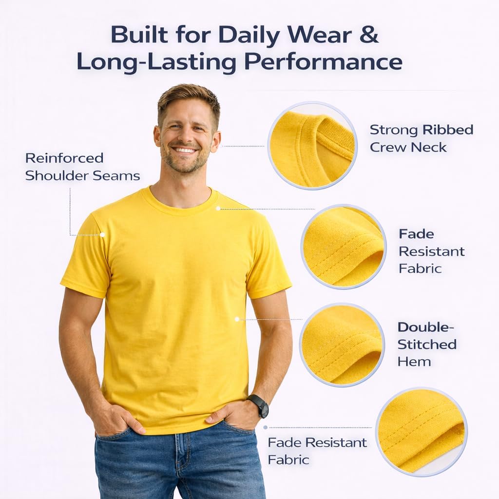 6 Packs Of Bulk Men'S T-Shirts Eversoft Cotton Regular Fit Short Sleeve Crew Neck Lightweight T-Shirt Tees