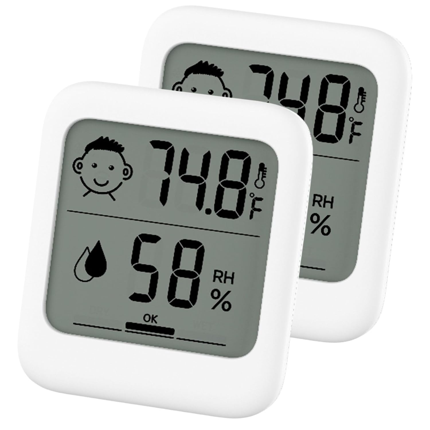 Hatusoku Pack Of 2 Digital Thermometer And Hygrometer With Comfort Face Display, Hygrometer, Stand, Magnet, Hanging, Simple, Infectious Disease Prevention, Heat Stroke Prevention