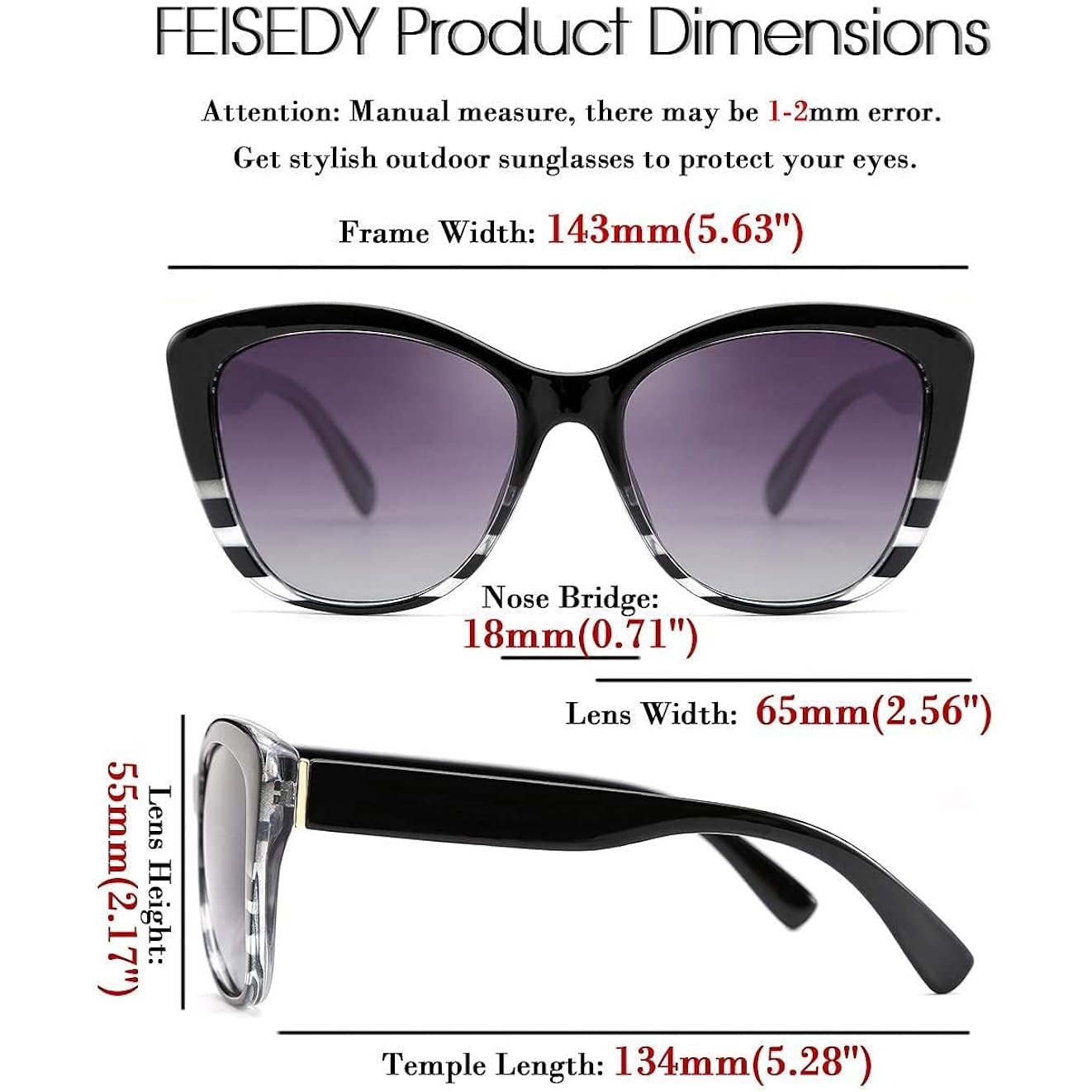 FEISEDY Polarized Vintage Sunglasses American Womens Square Jackie O Cat Eye Sunglasses B2451