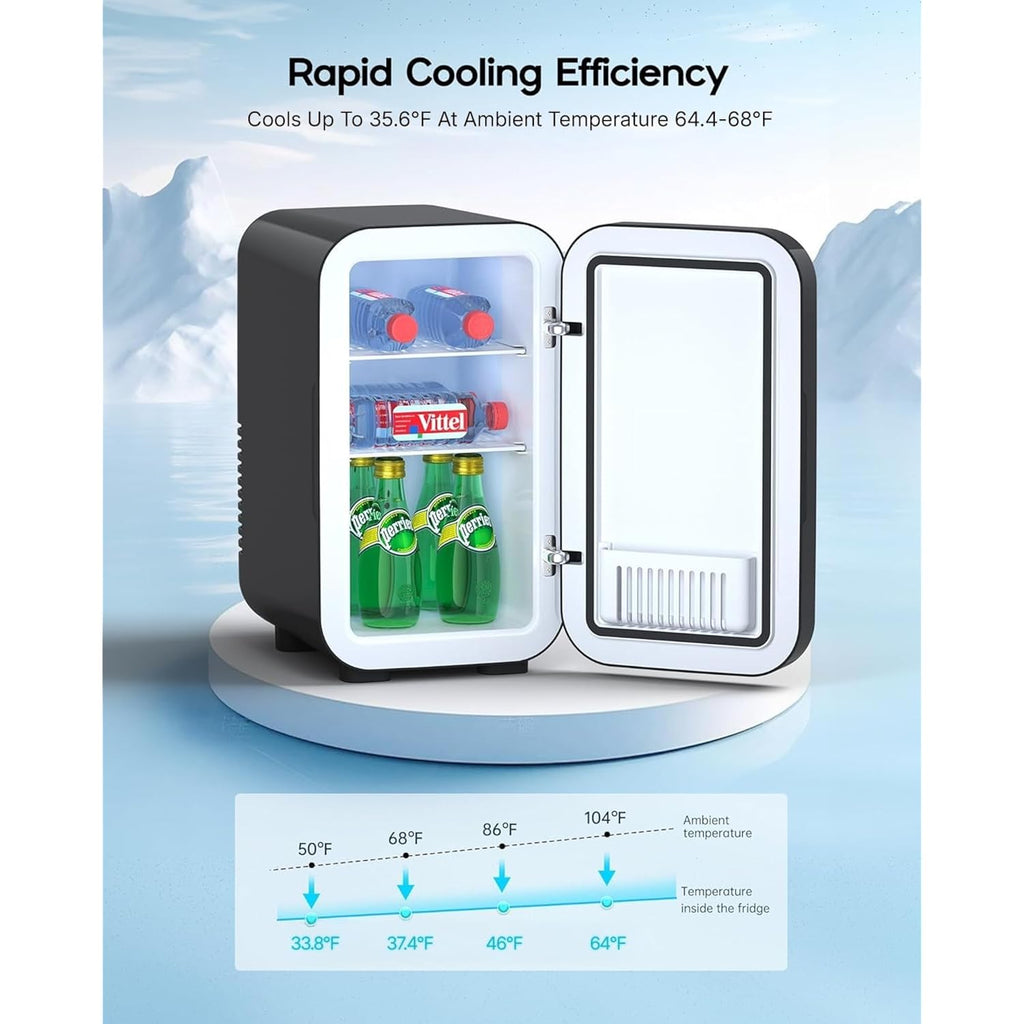 BEICHEN Mini Fridge, 6 Liter / 8 Can Small Refrigerator for Bedroom, Car, Office & Dorm, 110V AC/DC Portable Thermoelectric Cooler & Warmer for Skincare, Food, Drinks, Black