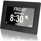 Digital Dementia Clocks For Seniors, 7 Inch, Black | Day Date Time Large Display For Poor Vision Easy Read, Medication Reminder Alarm, Spanish 10 Languages, Alzheimer Gifts