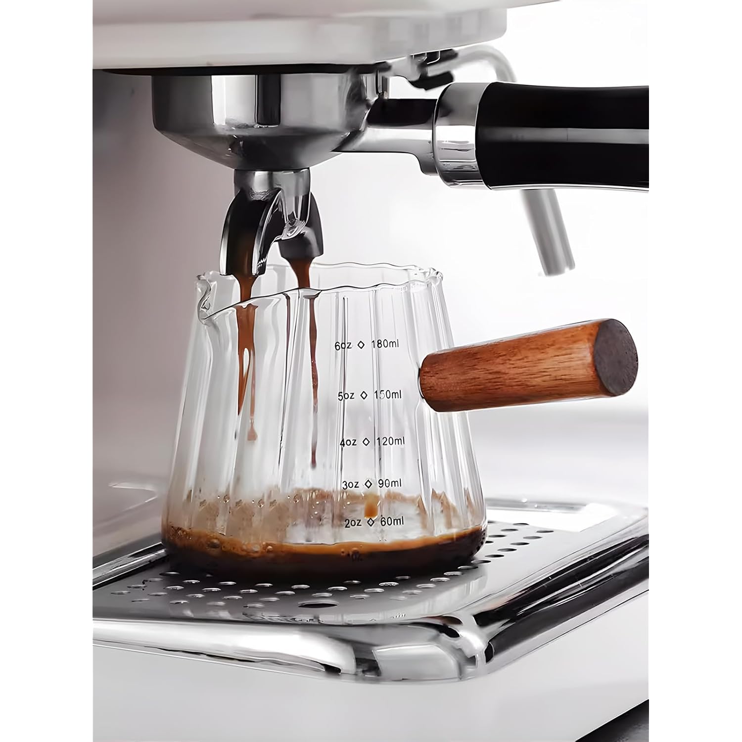 Tiwpajs Espresso Cups 6Oz, Espresso Accessories, Expresso Shots Cup, Espresso Shot Glass With V-Shaped Mouth, Ribbed Milk Frothing Pitcher, Glass Measuring Cup