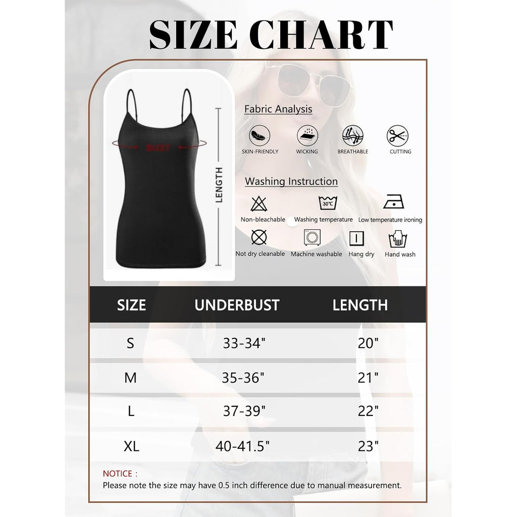 4 Pack Camisole Tops for Women Basic Undershirt Tanks Adjustable Spaghetti Straps Camis Seamless Soft Layering Top