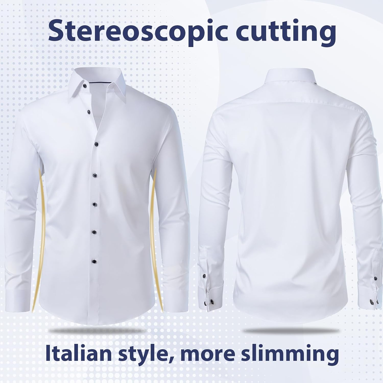 Gollnwe Men'S Dress Shirt French Cuff Shirt For Men Slim Fit Stretch Spread Collar With Metal Cufflink