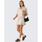 Smoofit Modal Soft Polo Shirts for Women Zip Up Short Sleeve Tops Loose Fit for Casual Business Work