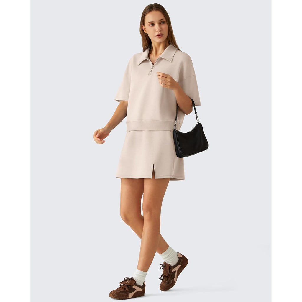 Smoofit Modal Soft Polo Shirts for Women Zip Up Short Sleeve Tops Loose Fit for Casual Business Work